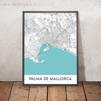 Plan de la ville moderne de Palma de Majorque, Espagne : vieille ville, Santa Catalina, Paseo Maritimo