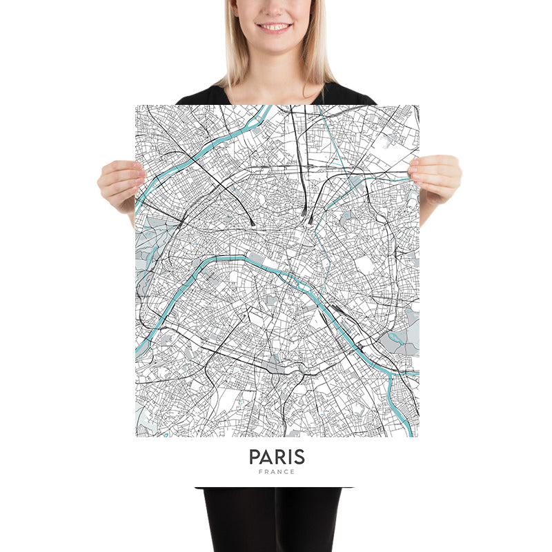 Mappa della città moderna di Parigi, Francia: Torre Eiffel, Louvre, Notre-Dame, Champs-Élysées, Montmartre 