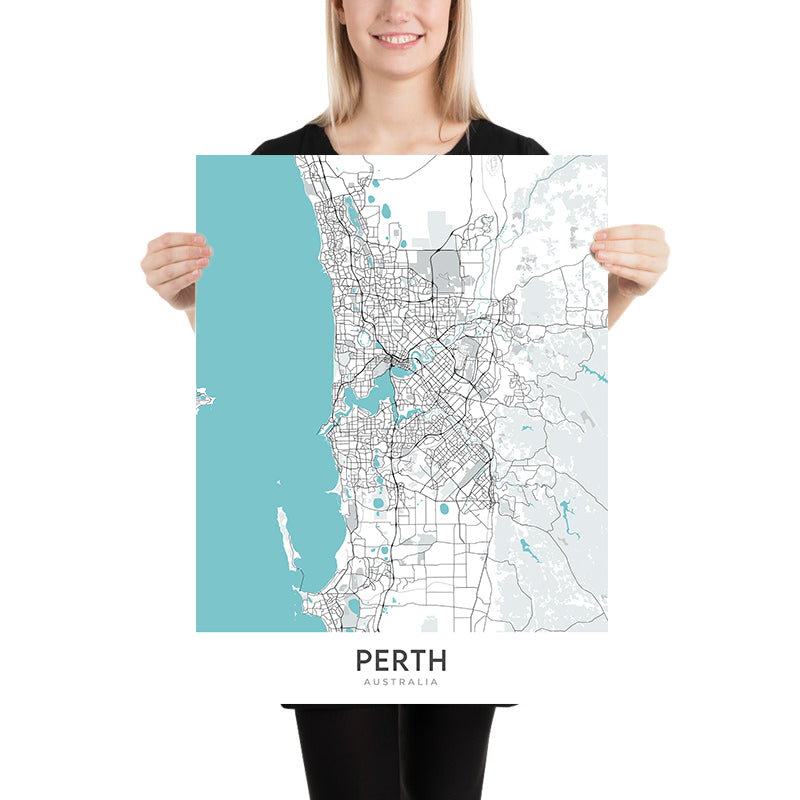 Modern City Map of Perth, Australia: CBD, Kings Park, Swan River, Optu ...