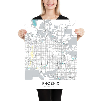 Plan de la ville moderne de Phoenix, Arizona : Arcadia, Biltmore, ASU, I-10, Loop 101