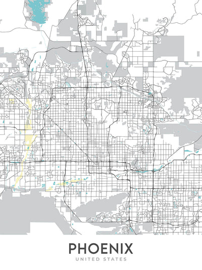Modern City Map of Phoenix, AZ: Arcadia, Biltmore, ASU, I-10, Loop 101