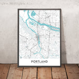 Plan de la ville moderne de Portland, Oregon : centre-ville, quartier de Pearl, rivière Willamette, mont. Hood, I-5