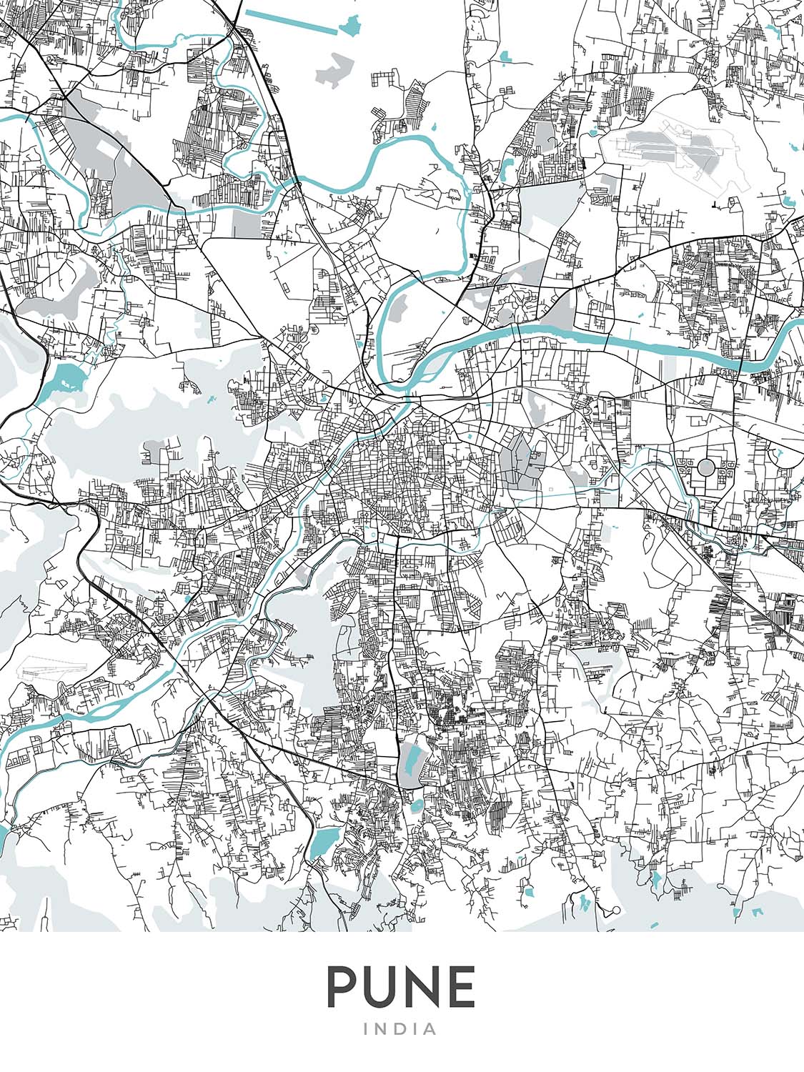 Modern City Map of Pune, India: Shivajinagar, Koregaon Park, Aga Khan ...