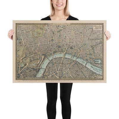 Ancienne carte de Londres en 1892 par Charles Baker & Co - Westminster, City of London, Lambeth, Covent Garden, Marylebone