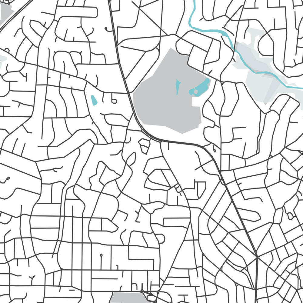 Plan de la ville moderne de Raleigh, Caroline du Nord : centre-ville, musées, parcs, stades, aéroport