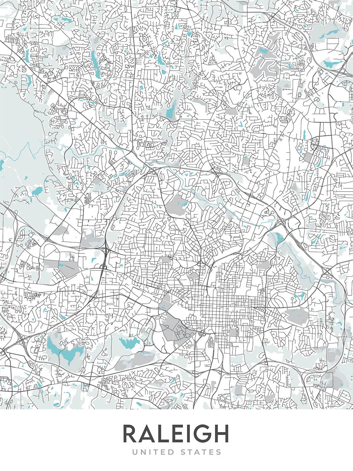 Modern City Map of Raleigh, NC: Downtown, Museums, Parks, Stadiums ...