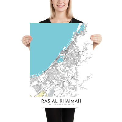 Modern City Map of Ras Al Khamiah, UAE: Al Qawasim Corniche, Al Rams, Al Rifah, Al Shamal, Al Zahra