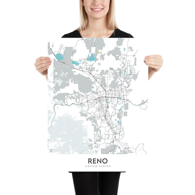 Modern City Map of Reno, NV: Downtown, University, Truckee River, I-80 ...