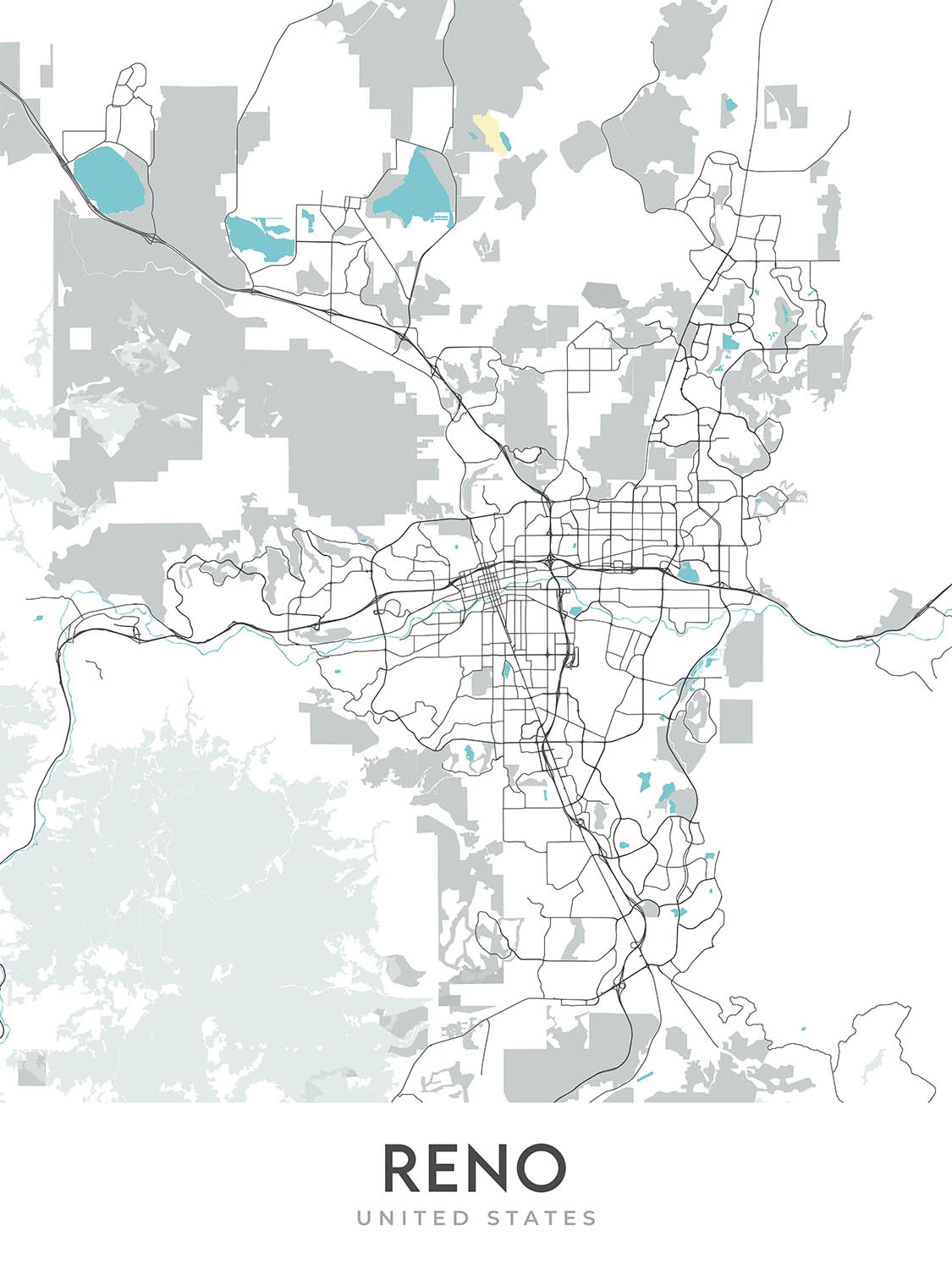 Utah Map Reno Modern City Map of Reno, NV: Downtown, University, Truckee River, I-80 ...