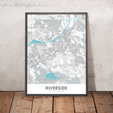 Mappa della città moderna di Riverside, CA: Arlington, Downtown, La Sierra, Museo d'Arte di Riverside, Università della California 