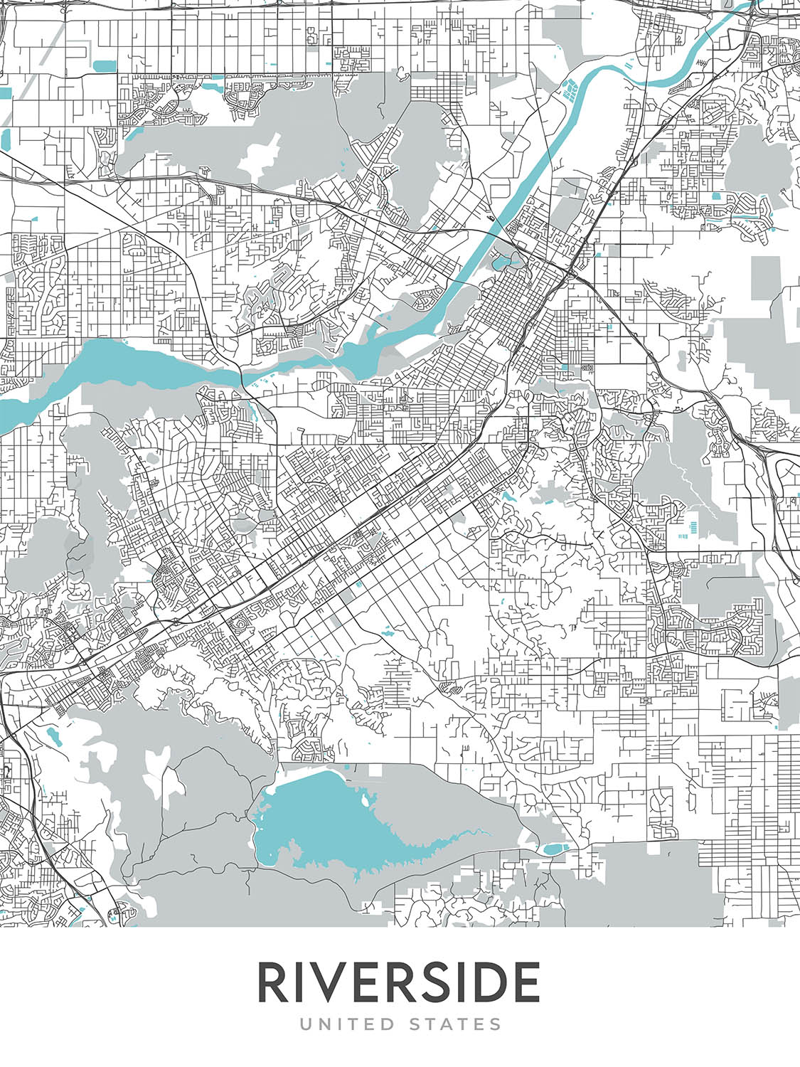 Modern City Map of Riverside, CA: Arlington, Downtown, La Sierra, Rive ...