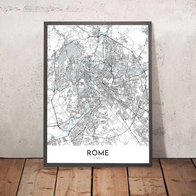 Plan de la ville moderne de Rome, Italie : Colisée, Panthéon, Forum romain, Fontaine de Trevi, Cité du Vatican
