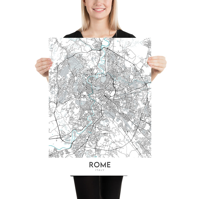 Modern City Map of Rome, Italy: Colosseum, Pantheon, Roman Forum, Trevi Fountain, Vatican City