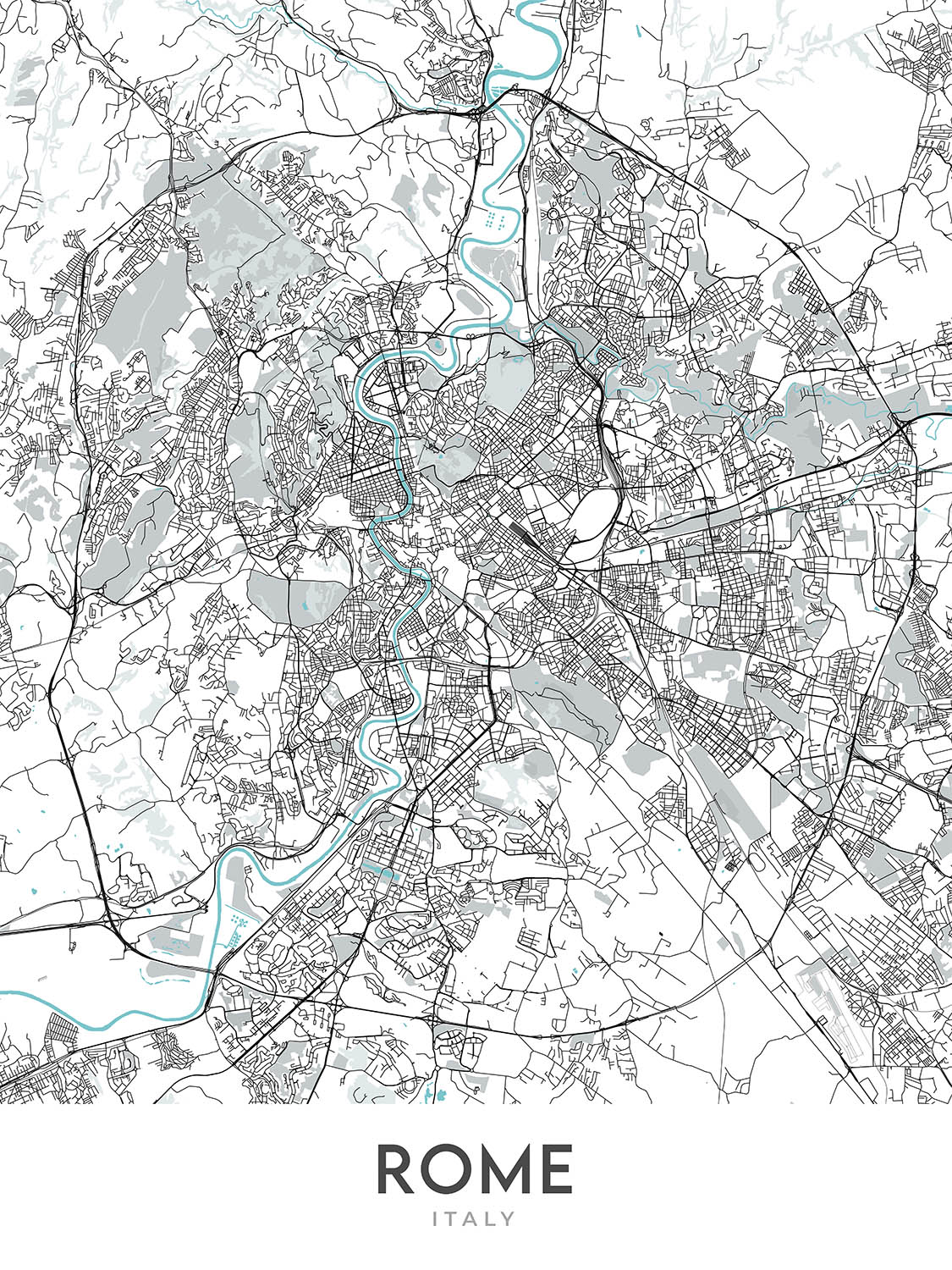 Modern City Map of Rome, Italy: Colosseum, Pantheon, Roman Forum, Trev ...