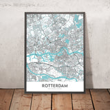 Modern City Map of Rotterdam, Netherlands: Erasmus Bridge, Euromast, De Kuip, Kunsthal, Museum Boijmans Van Beuningen