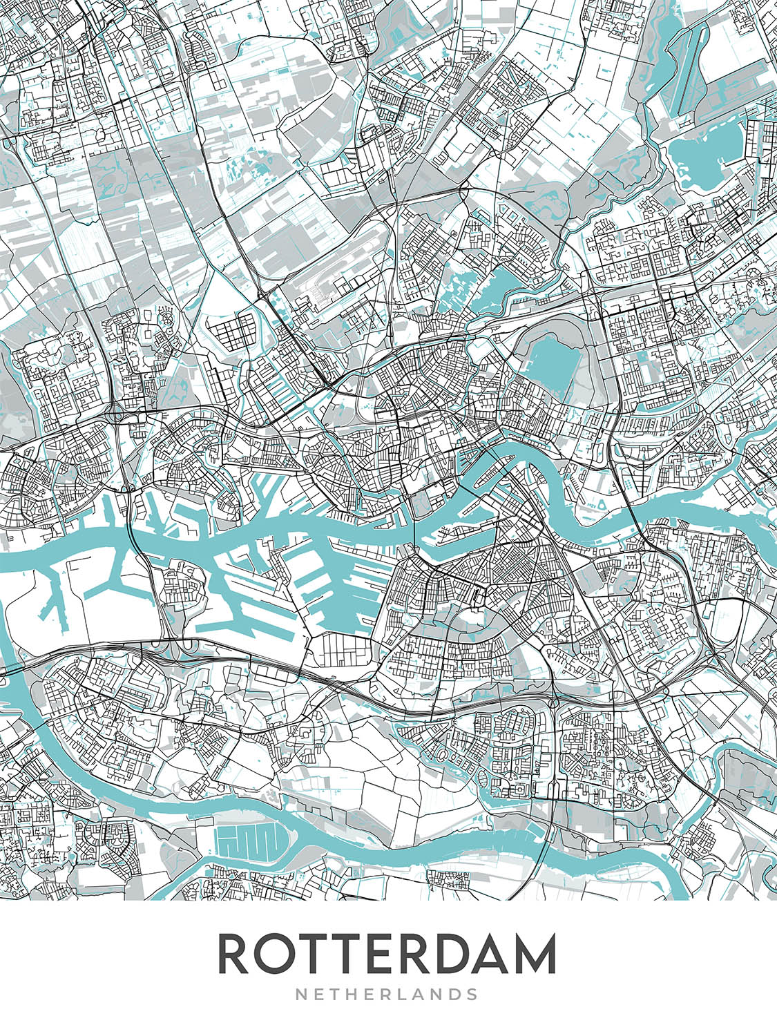 Modern City Map of Rotterdam, Netherlands: Erasmus Bridge, Euromast, D ...