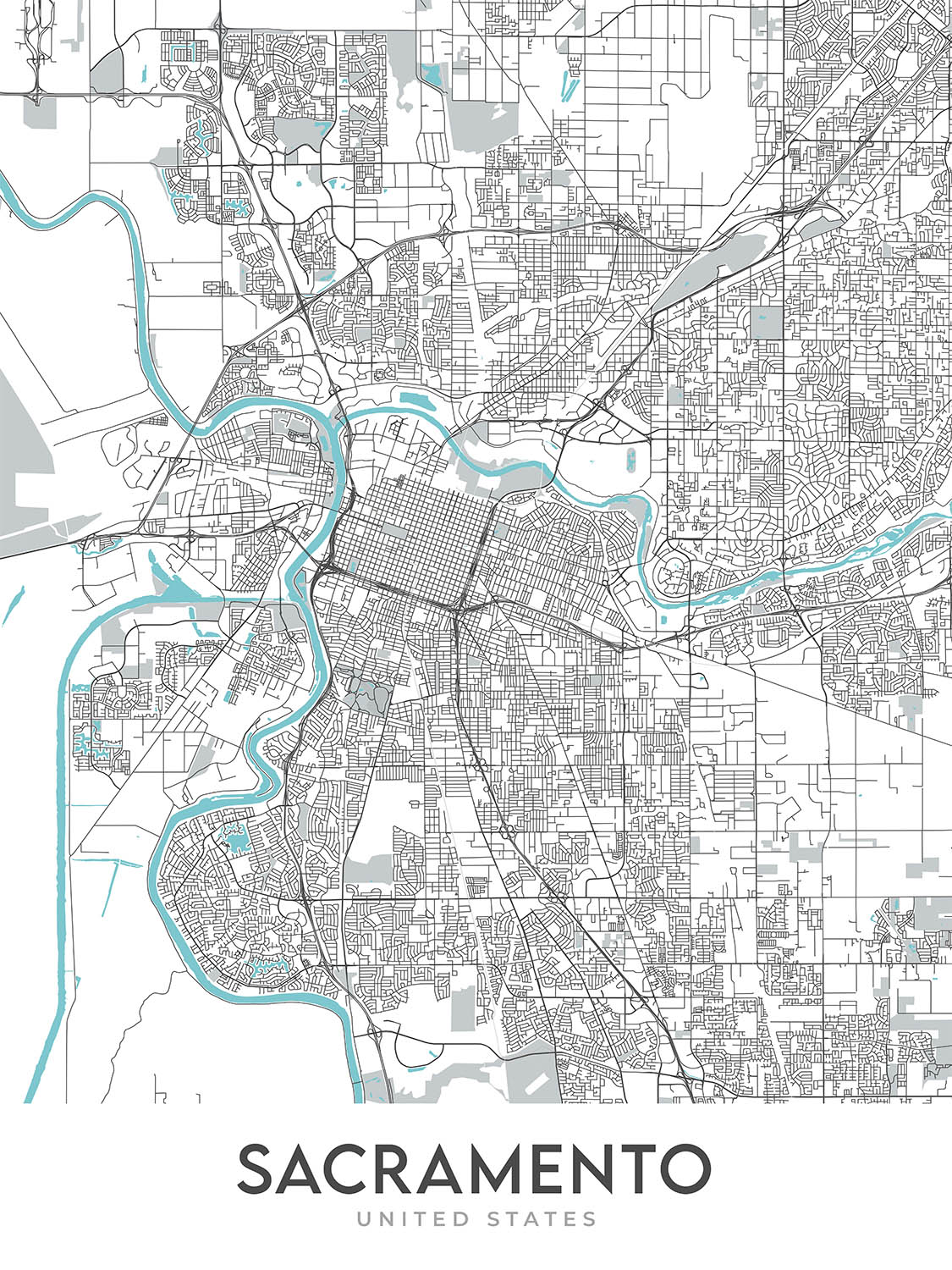 Sacrament Map Example Modern City Map of Sacramento, CA: Downtown, Midtown, East Sac, Sac St ...