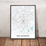 Moderne Stadtkarte von San Antonio, TX: Alamo, River Walk, AT&T Center, Innenstadt, I-35 