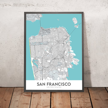 Mapa moderno de la ciudad de San Francisco, CA: Puente Golden Gate, Fisherman&