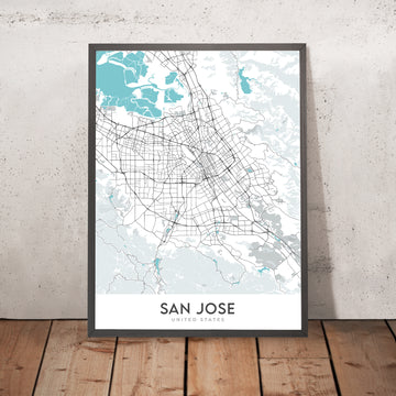 Moderne Stadtkarte von San Jose, CA: Willow Glen, Rose Garden, Japantown, I-280, CA-85 
