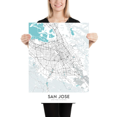 Plan de la ville moderne de San Jose, Californie : Willow Glen, Rose Garden, Japantown, I-280, CA-85