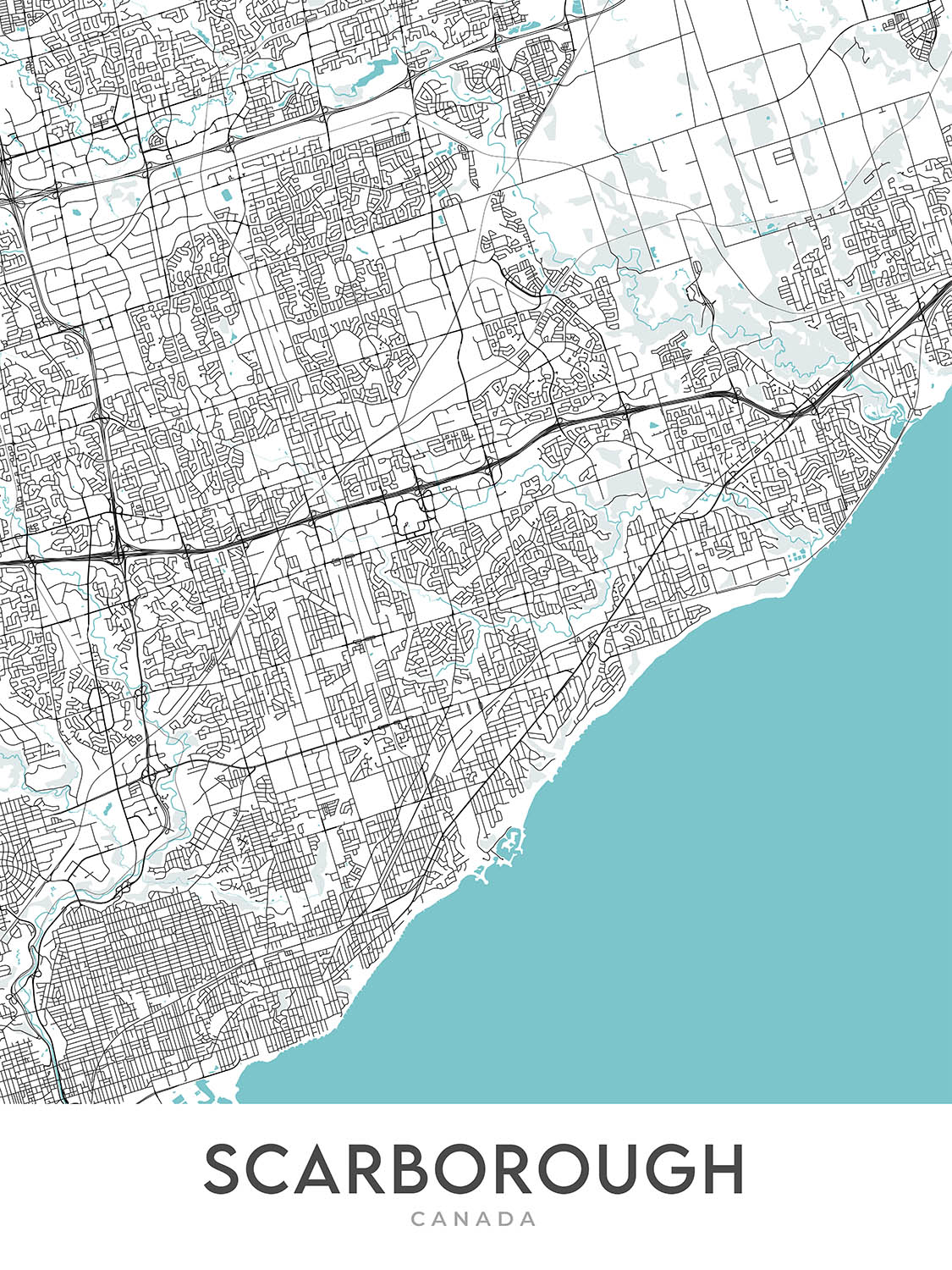 Modern City Map of Scarborough, Canada: Bluffs, Zoo, Town Centre