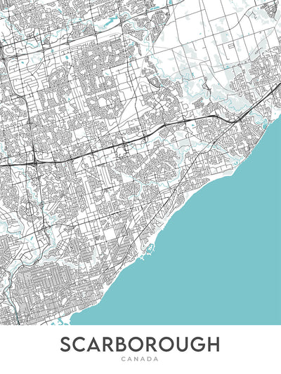 Mapa moderno de la ciudad de Scarborough, Canadá: Bluffs, zoológico, centro de la ciudad