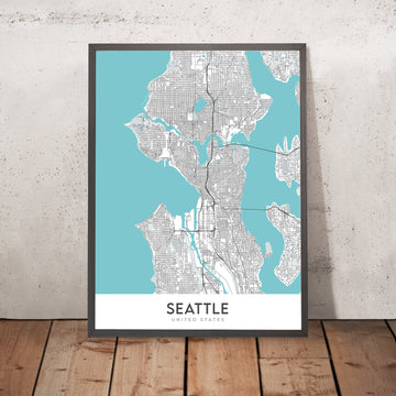 Modern City Map of Seattle, WA: Capitol Hill, Queen Anne, Belltown, Pike Place Market, Space Needle