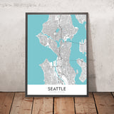 Mappa della città moderna di Seattle, WA: Capitol Hill, Queen Anne, Belltown, Pike Place Market, Space Needle 