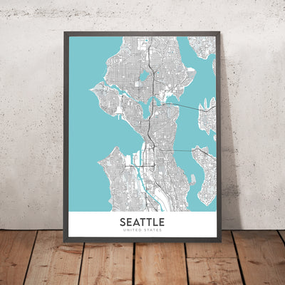 Plan de la ville moderne de Seattle, WA : Capitol Hill, Queen Anne, Belltown, Pike Place Market, Space Needle