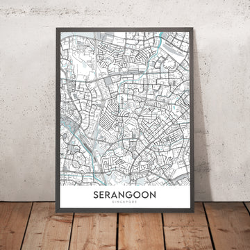 Moderne Stadtkarte von Serangoon, Singapur: Chomp Chomp, Gärten, Fluss, Maplewood Park, Upper Serangoon Road 