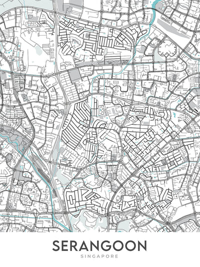 Modern City Map of Serangoon, Singapore: Chomp Chomp, Gardens, River, Maplewood Park, Upper Serangoon Road