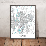 Modern City Map of Seville, Spain: Triana, Cathedral, Alcázar, Plaza de España, Guadalquivir River