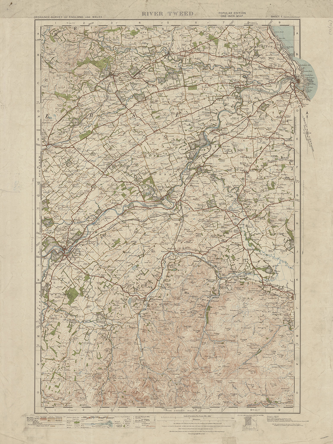 Old Ordnance Survey Map, Sheet 1 - River Tweed, 1919-1926: Coldstream ...
