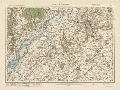 Mapa de estudio de artillería antigua, hoja 103 - Stroud & Chepstow, 1925: Lydney, Thornbury, Coleford, Dursley, Cotswolds AONB