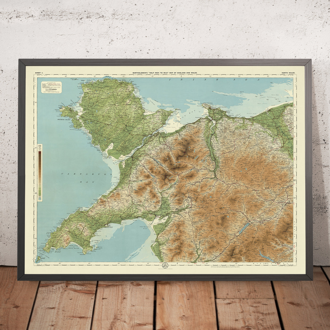 Ancienne carte OS du nord du Pays de Galles par Bartholomew, 1901 : Snowdon, Caernarfon, Llandudno, Menai Strait, Conwy, Bala Lake