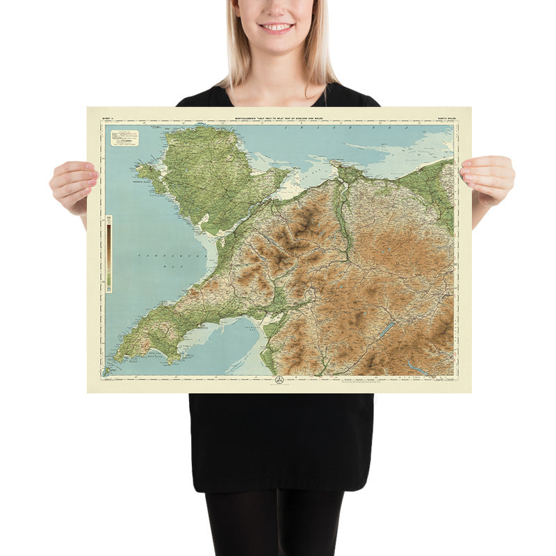 Ancienne carte OS du nord du Pays de Galles par Bartholomew, 1901 : Snowdon, Caernarfon, Llandudno, détroit de Menai, Conwy, Anglesey 