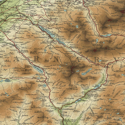 Alte OS-Karte von Nordwales von Bartholomew, 1901: Snowdon, Caernarfon, Llandudno, Menai Strait, Conwy, Bala Lake
