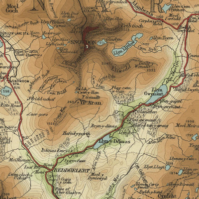 Ancienne carte OS du nord du Pays de Galles par Bartholomew, 1901 : Snowdon, Caernarfon, Llandudno, détroit de Menai, Conwy, Anglesey 
