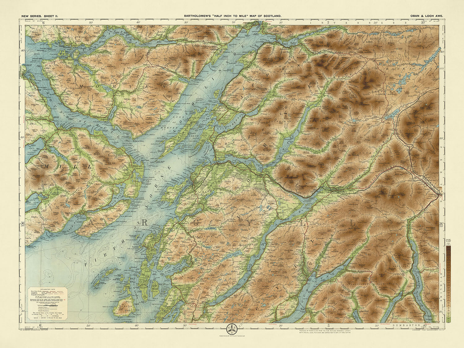 Old OS Map of Oban & Loch Awe, Argyllshire by Bartholomew, 1901: Firth ...