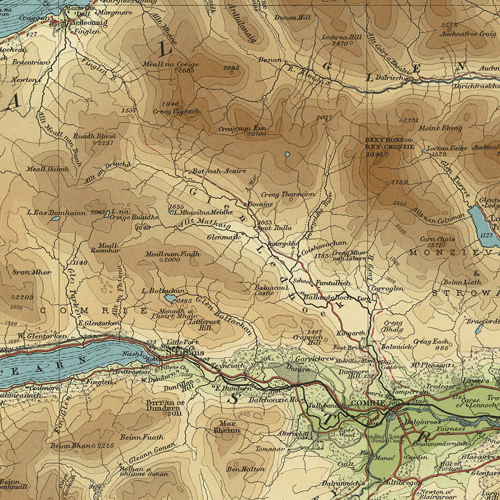 Old OS Map of Central Perthshire, Scotland by Bartholomew, 1901: Perth ...