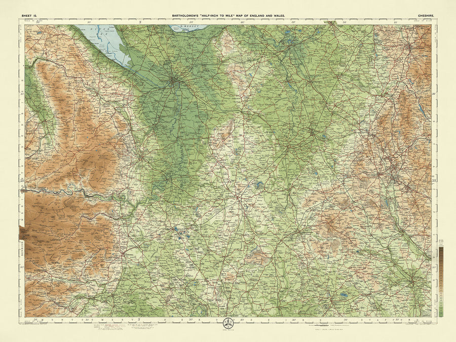 Vecchia mappa OS del Cheshire di Bartholomew, 1901: Chester, Crewe, Mersey, Catena dei Clwyd e Valle del Dee, Macclesfield 