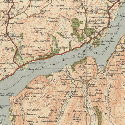 Ancienne carte de l'Ordnance Survey, feuille 12 - Keswick & Ambleside, 1925 : Buttermere, Lac Windermere, Derwent Water, Ullswater, Lake District