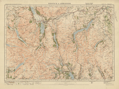 Mapa antiguo de Ordnance Survey, Hoja 12 - Keswick & Ambleside, 1925: Buttermere, Lago Windermere, Derwent Water, Ullswater, Distrito de los Lagos