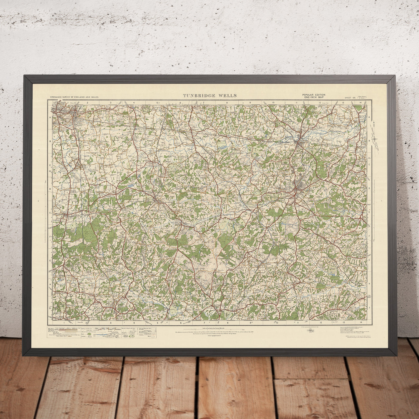 Mapa de Old Ordnance Survey, hoja 125 - Tunbridge Wells, 1925: Redhill, Tonbridge, Haywards Heath, Crawley y High Weald AONB