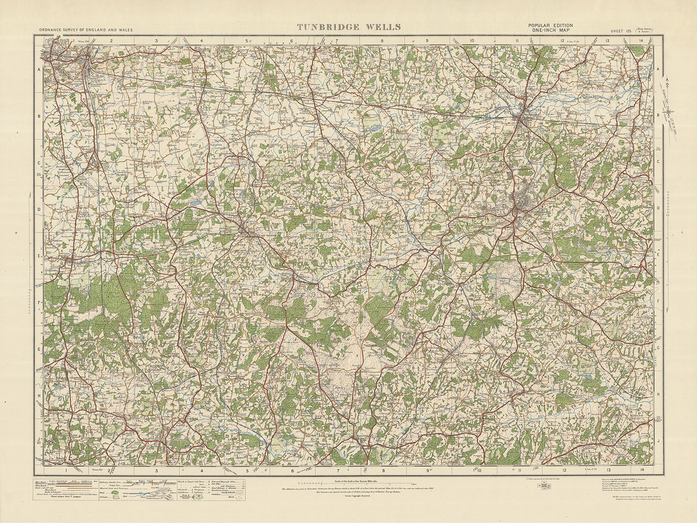 Old Ordnance Survey Map, Blatt 125 – Tunbridge Wells, 1925: Redhill, Tonbridge, Haywards Heath, Crawley und High Weald AONB