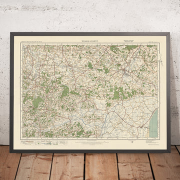 Carte Old Ordnance Survey, feuille 126 - Weald of Kent, 1925 : Ashford, New Romney, Tenterden, Cranbrook, High Weald AONB