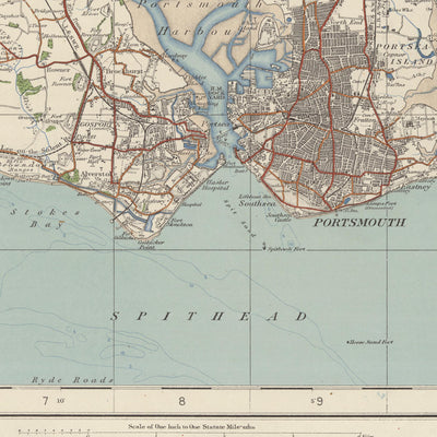 Alte Ordnance Survey-Karte, Blatt 132 - Portsmouth & Southampton, 1925: Eastleigh, Fareham, Havant, Hayling Island, Chichester Harbour AONB 