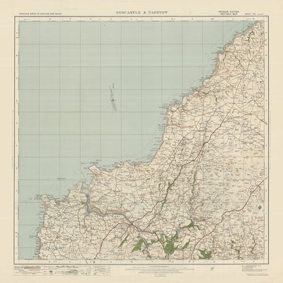 Carte Old Ordnance Survey, feuille 136 - Boscastle & Padstow, 1925 : Wadebridge, Tintagel, Camelford, River Camel, Pentire Point