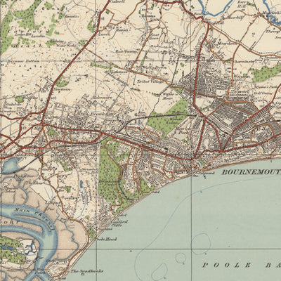 Alte Ordnance Survey-Karte, Blatt 141 - Bournemouth & Swanage, 1919-1926: Poole, Christchurch, Wareham, Poole Harbour, Isle of Purbeck, Corfe Castle 